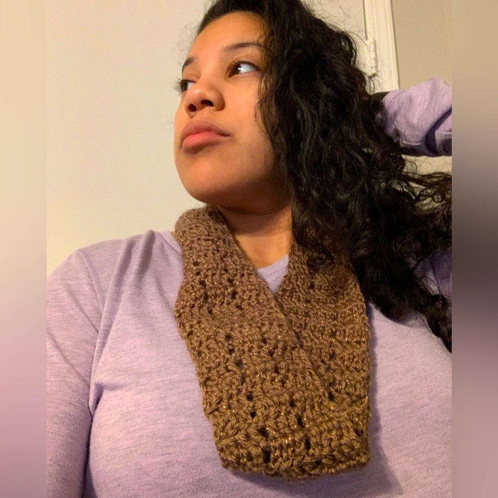 Handmade crochet scarf walnut brown